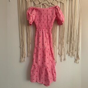 Sold out- Cherry Pink Floral Smocked Dress XS open back